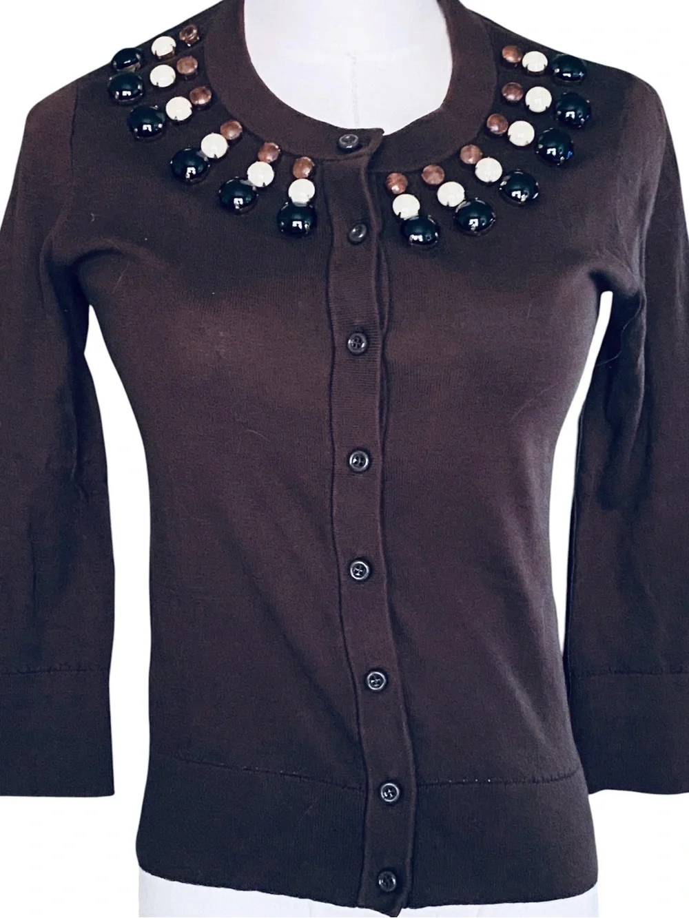 kate spade Brown Embellished Crewneck Cardigan Size XS